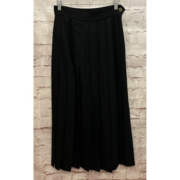 Vintage Perry Ellis Portfolio Womens Pleated Long Skirt Black 100% Wool - Size 8 - Picture 1 of 4